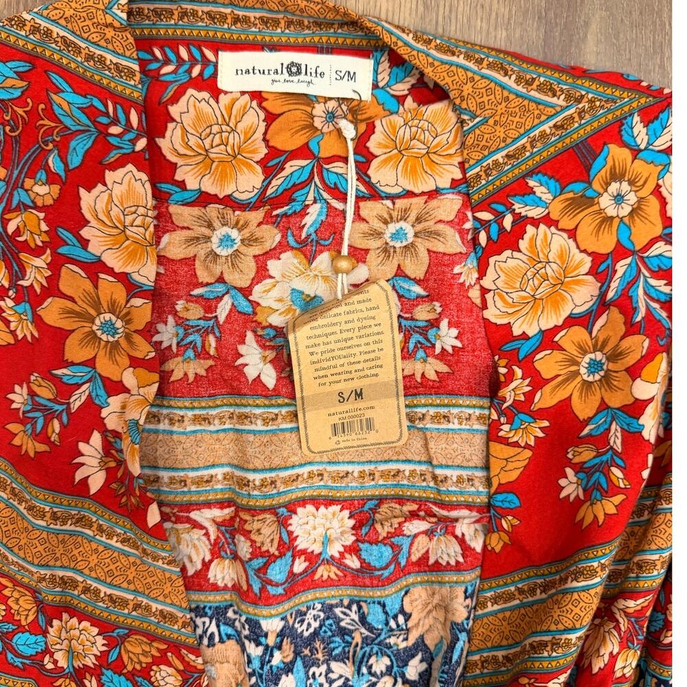 Natural Life Open Kimono Robe Jacket Boho Floral Long Duster S/M NWT - Picture 5 of 8